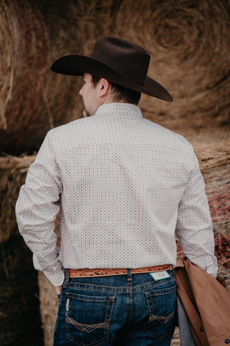 'Cody' Men's Wrangler COJO White with Grey Diamonds Button Down (S-XXL)
