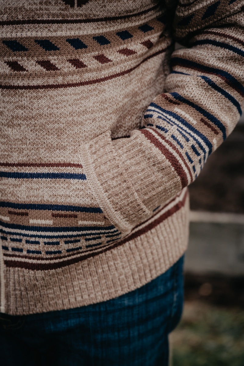 'Elwood' Men's Tan Buffalo Zip Front Sweater (M-XXL)