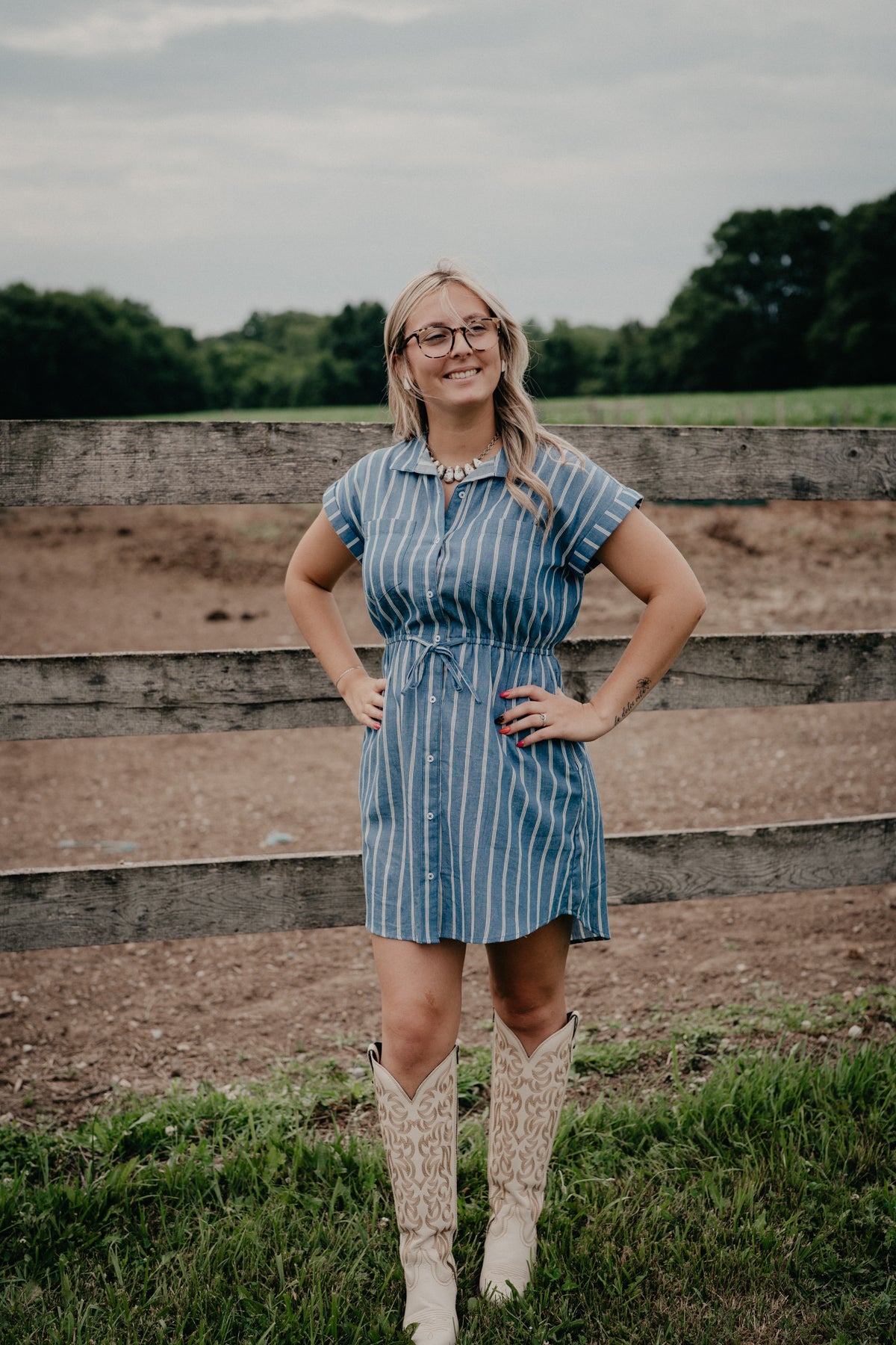 'Carla' Blue/White Striped Shirt Dress (S - XL)