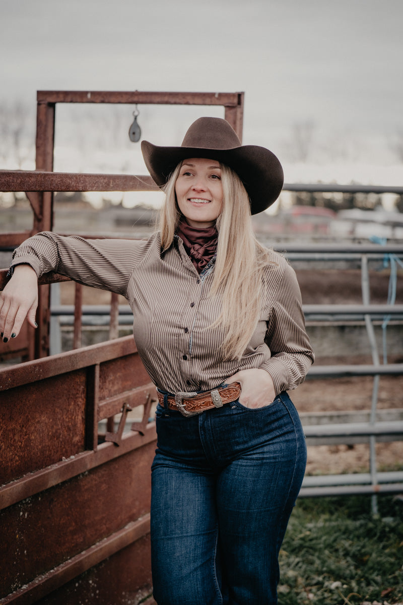 'Marina' Women's Brown LS Stripe (XS-XXL)