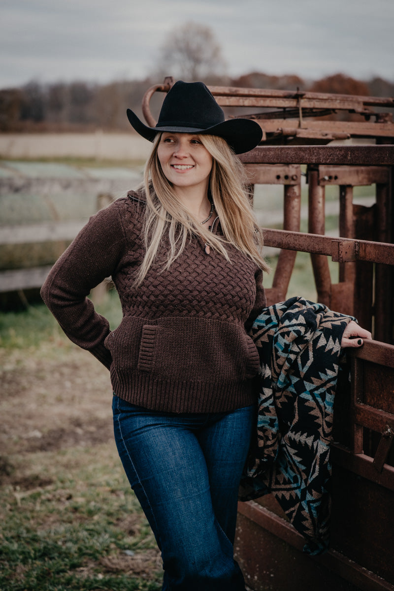 'Eden' Walnut Cable 1/2 Zip Sweater with Pockets (S-XXL)