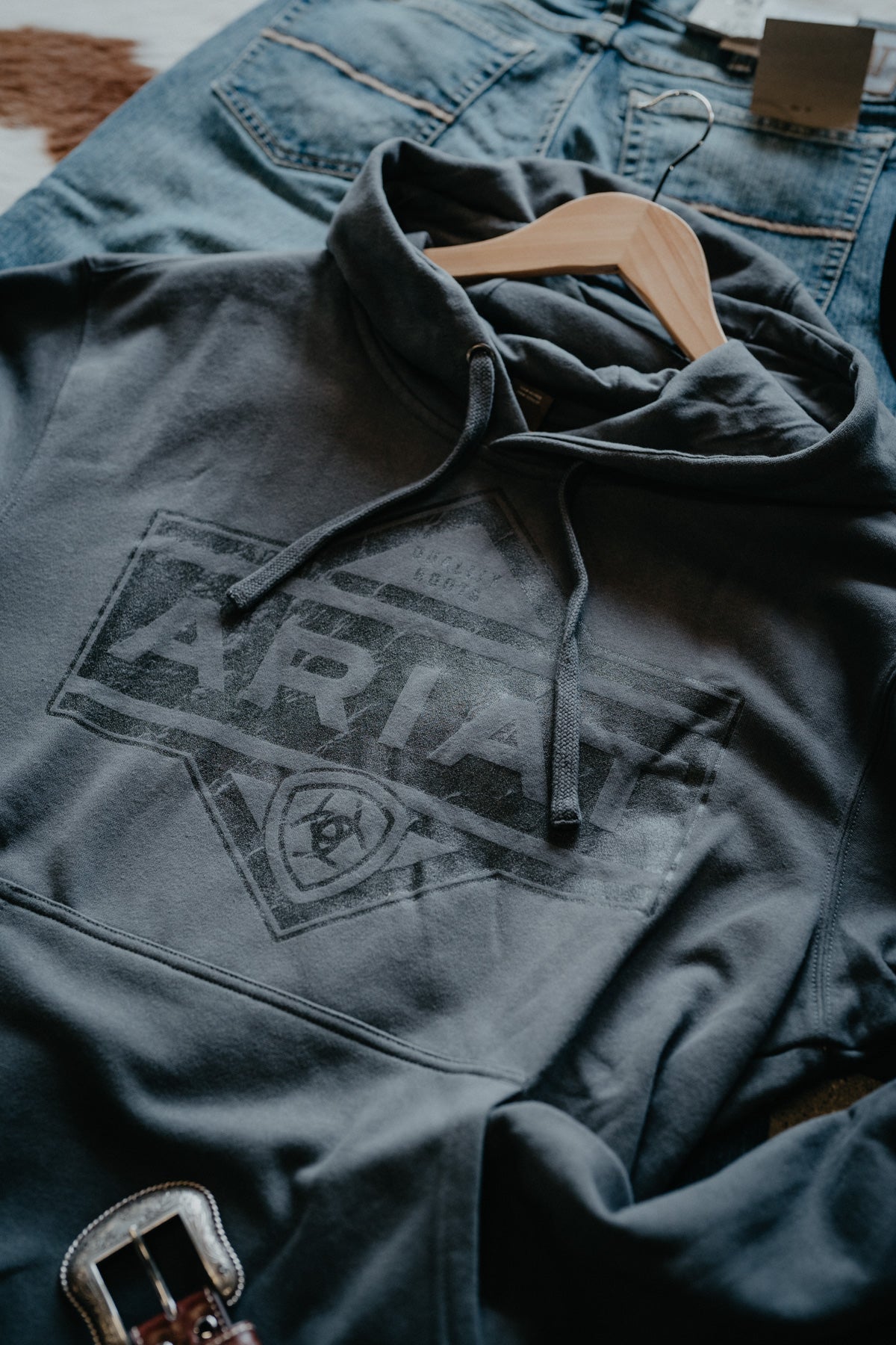 'Diamond in the Rough' Ariat Men's Charcoal Hoodie
