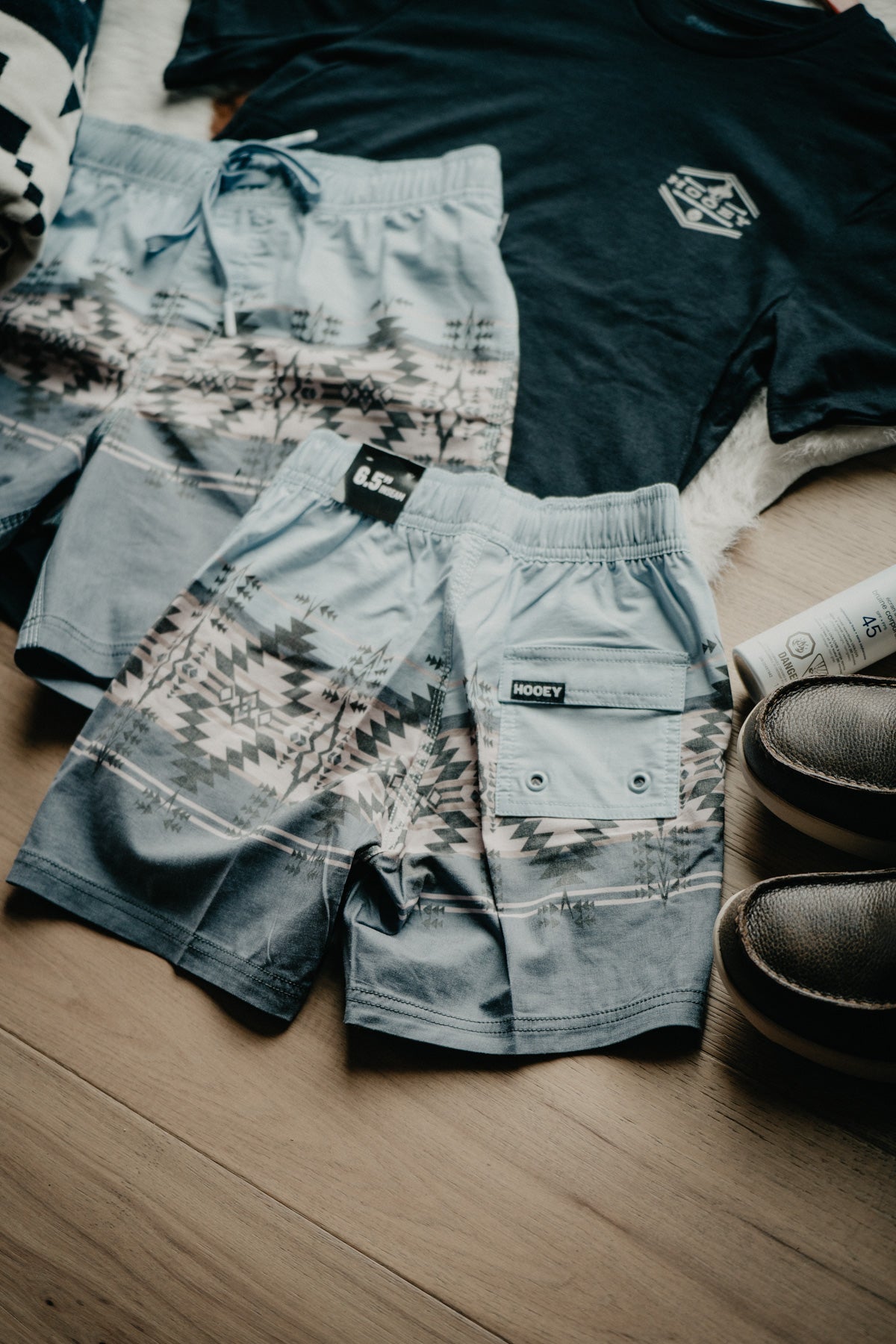 'Small Waves' Boy's Hooey Blue Aztec Board Shorts (XS - M)