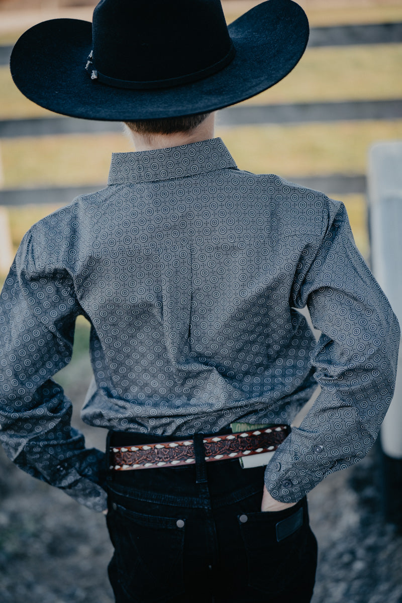 'Jennings Jr' CINCH Boy's LS Gray Print Button Up (XS-XL)