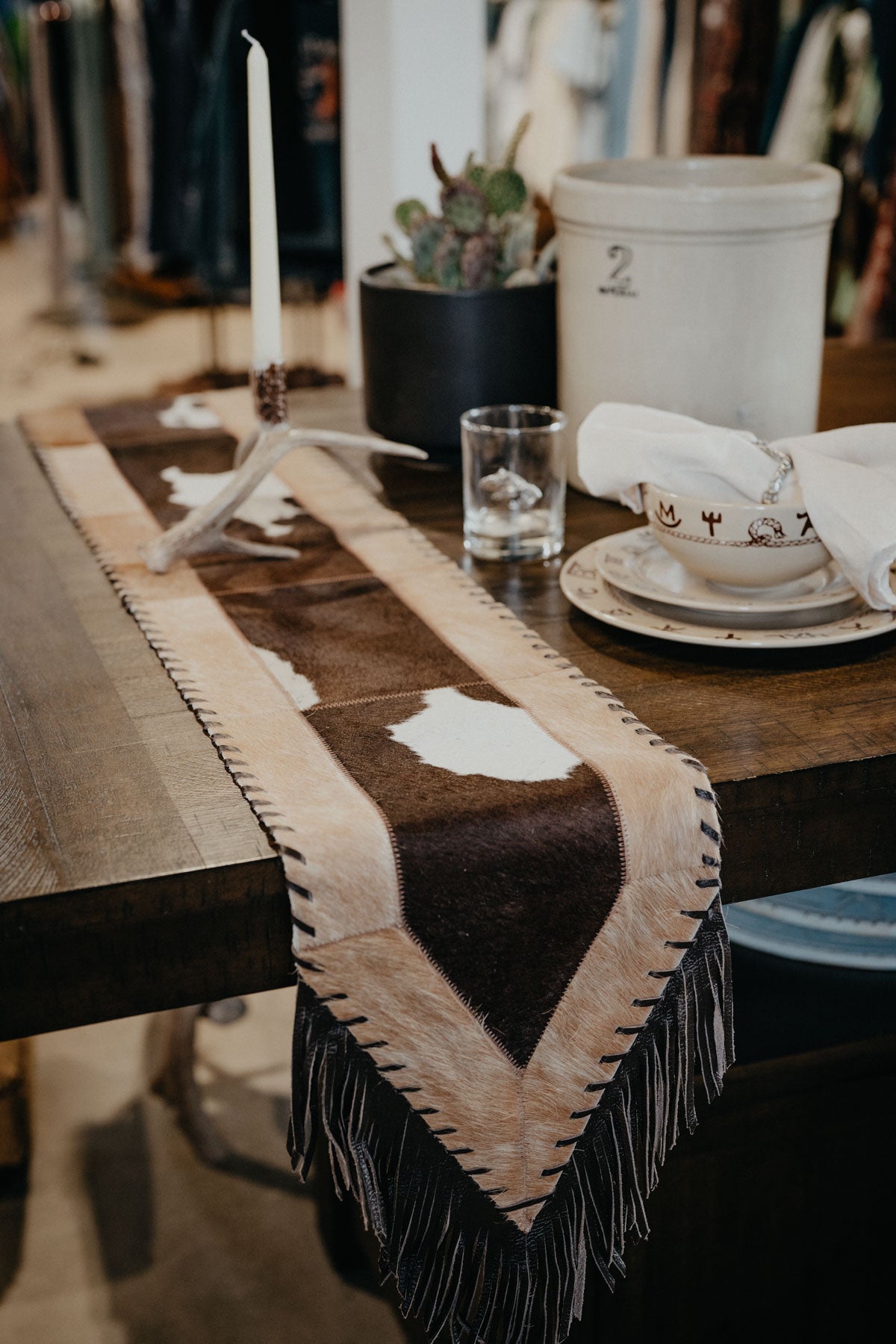 Cowhide 6ft' Table Runner with Fringe (multiple designs)