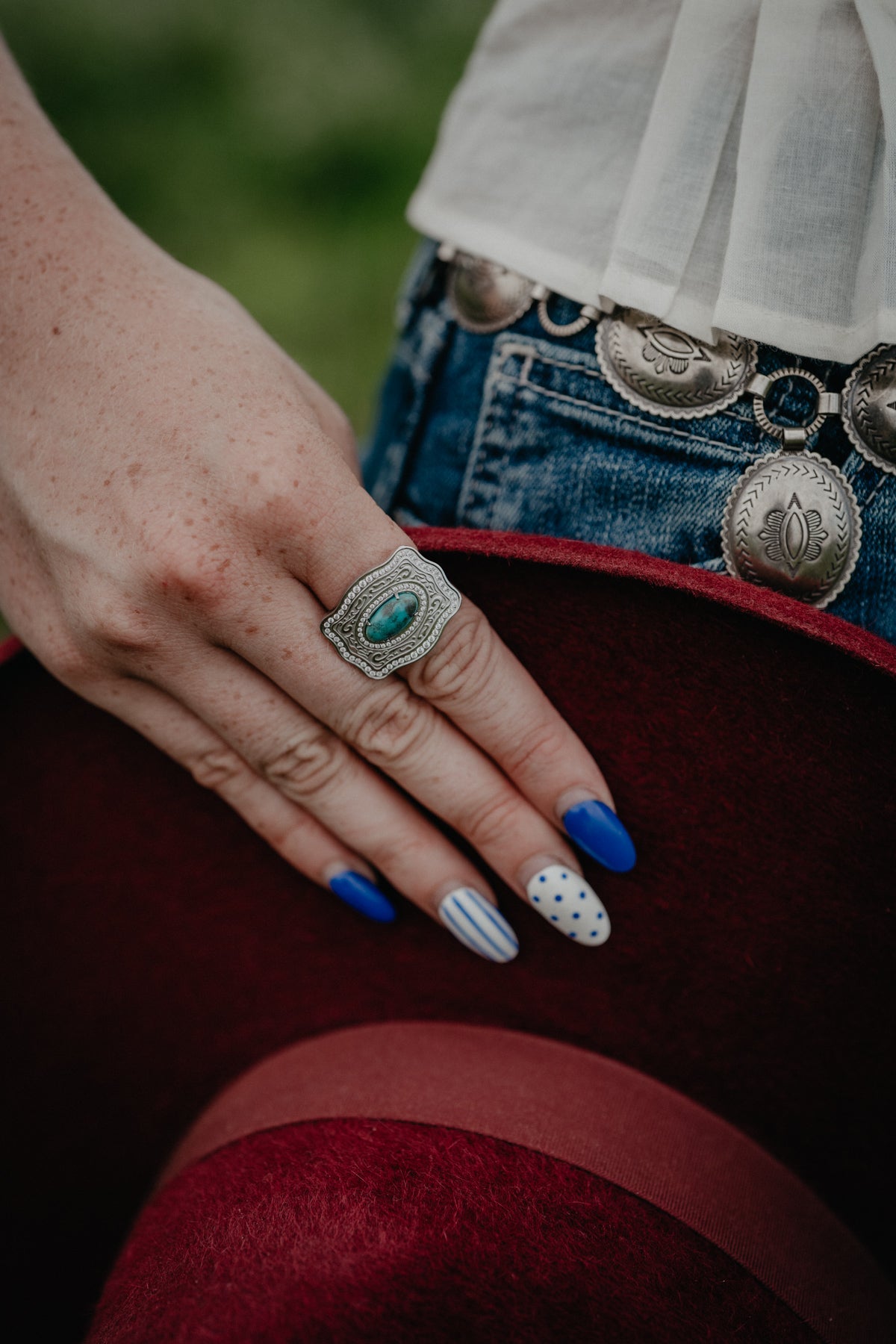 Oasis Adjustable Ring by Spurwest with Genuine Turquoise Accent