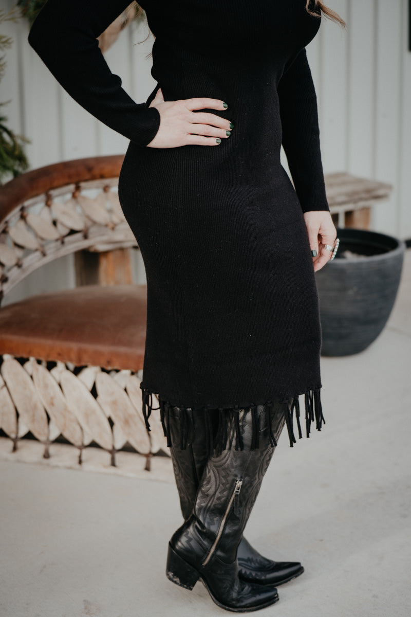 'Alicia' Black Sweater Dress with Fringe by Ariat (XS-XXL)