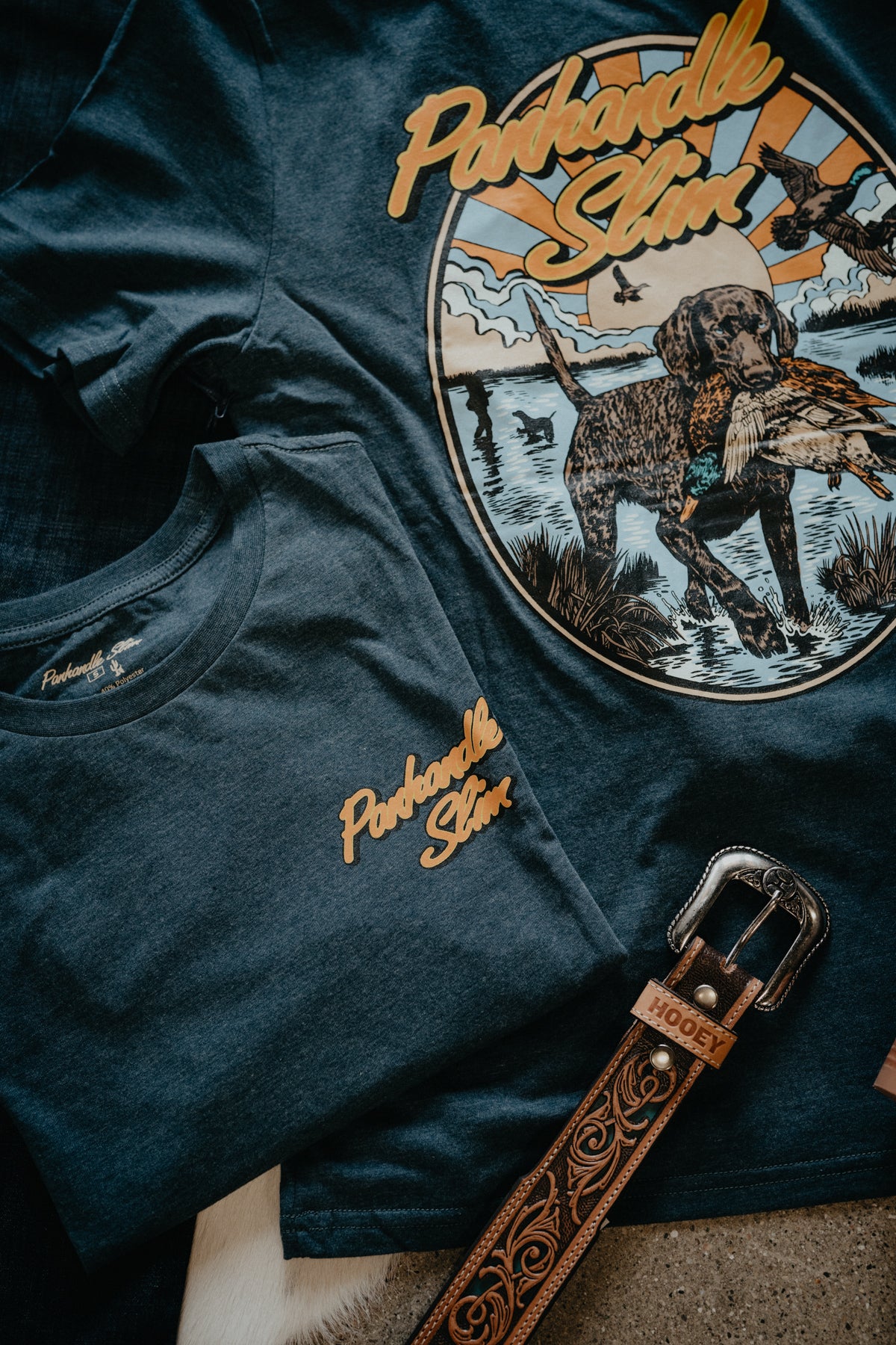 'Bird Dog' Men's Heathered Navy T-Shirt by Panhandle Slim (XS-XXL)
