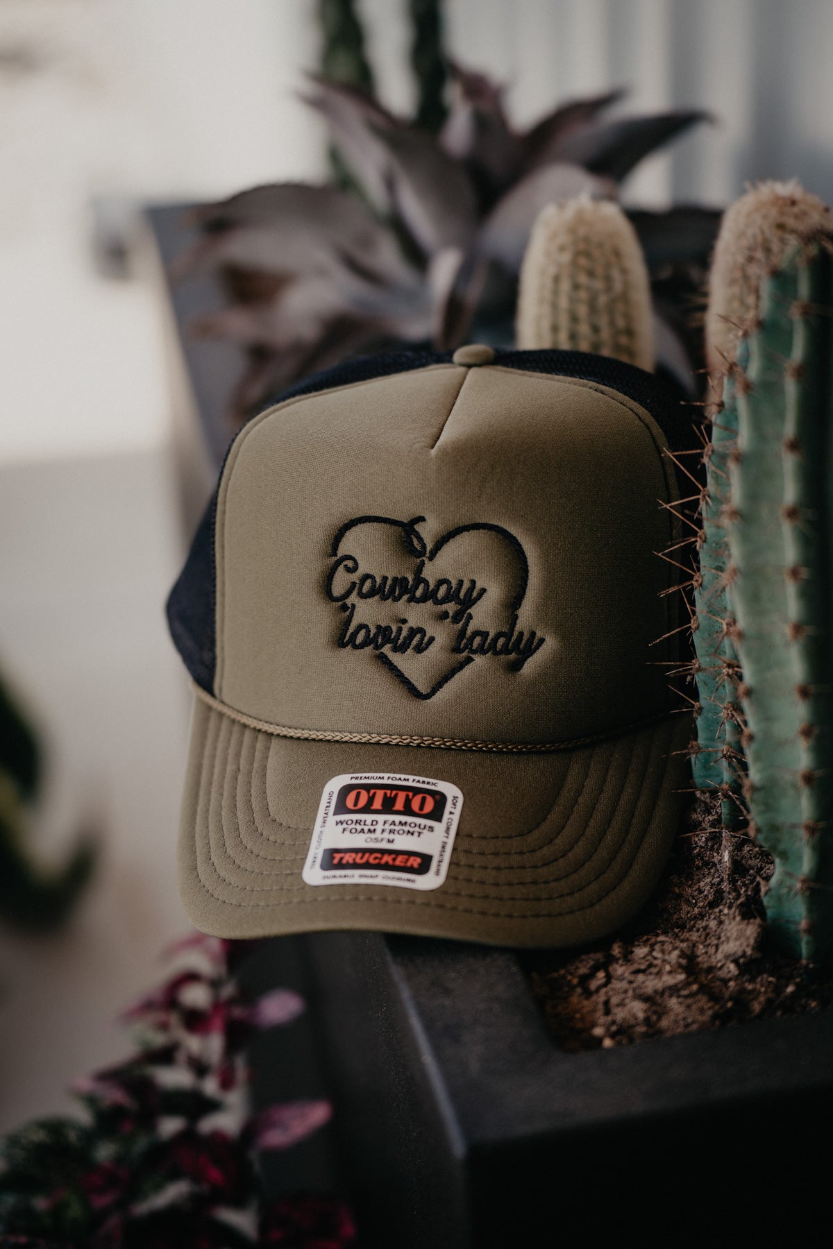 'Cowboy Lovin' Lady' Trucker Hat (Olive/Black)