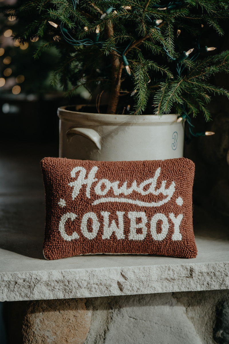 Howdy Cowboy Rug Hooked Pillow (8"x12")
