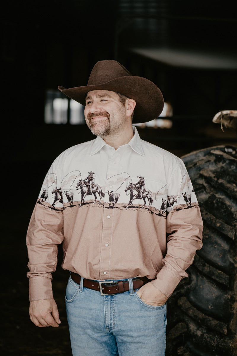 'Coy' Men's Vintage Cowboy Border Panhandle Pearl Snap (S-XL)