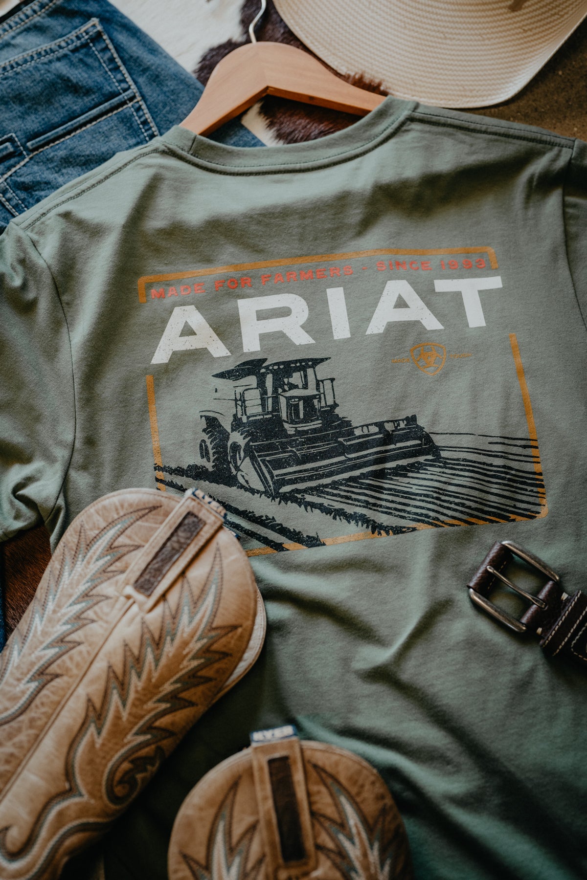 'Made for Farmers' Men's Army Green T-Shirt by Ariat (S-XXL)