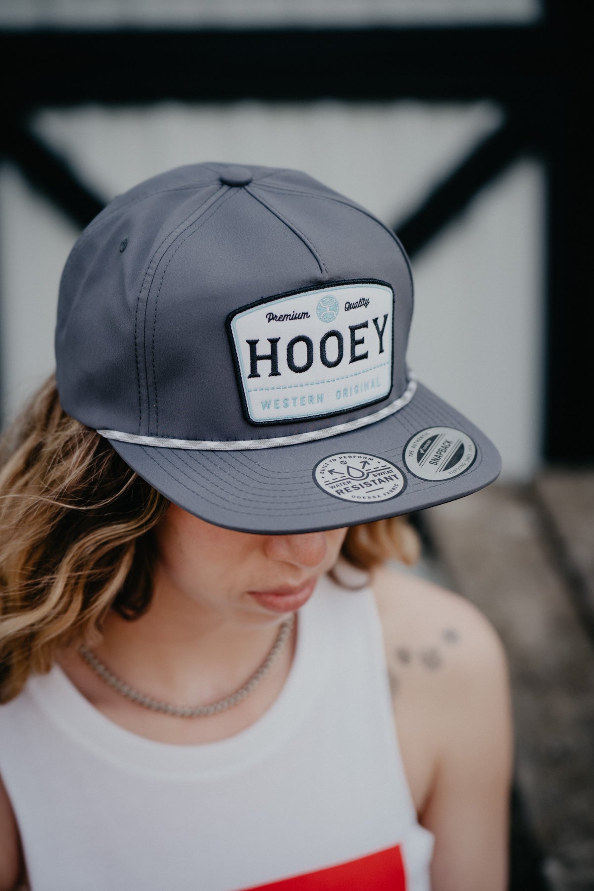 ‘Trip’ Hooey Grey 5-Panel Hat with Grey/White/Blue Patch