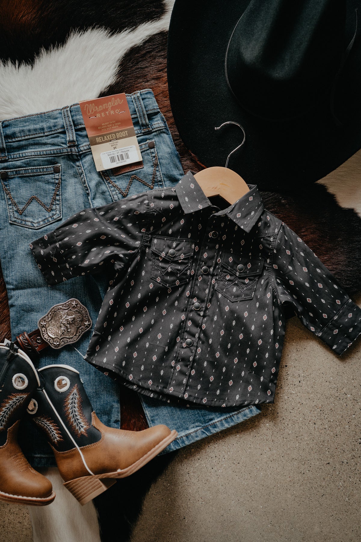 'Baby Black Canyon' Baby Boy Black Pearl Snap With Geo Aztec Print by Wrangler