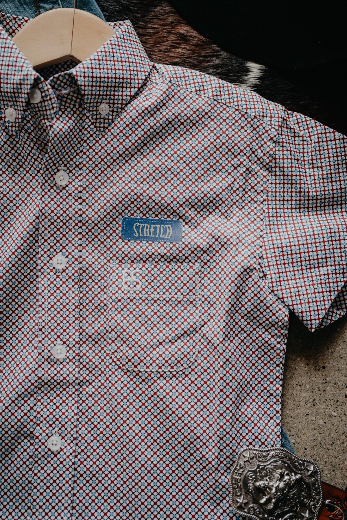 'Spencer' Boy's Red Geometric Button Down by Panhandle Slim (XS-XL)