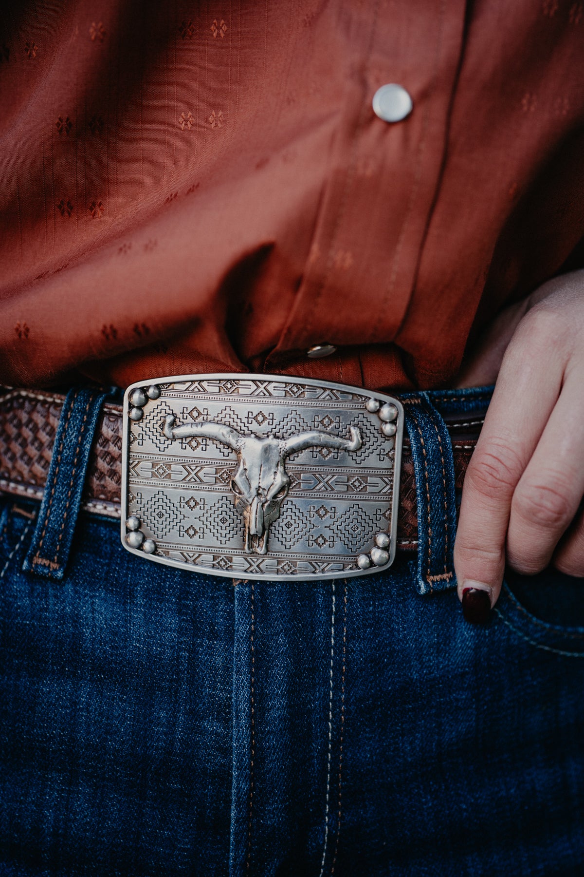 Rectangle Bull Skull Buckle 37716