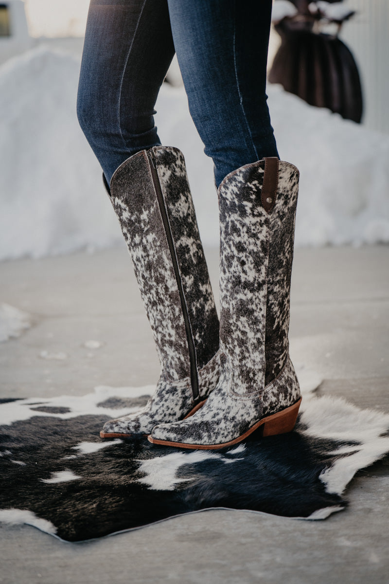 {Size 7.5 Regular Calf Width} 'Granizo Cafe' Tall Cowhide Boots by Liberty Black