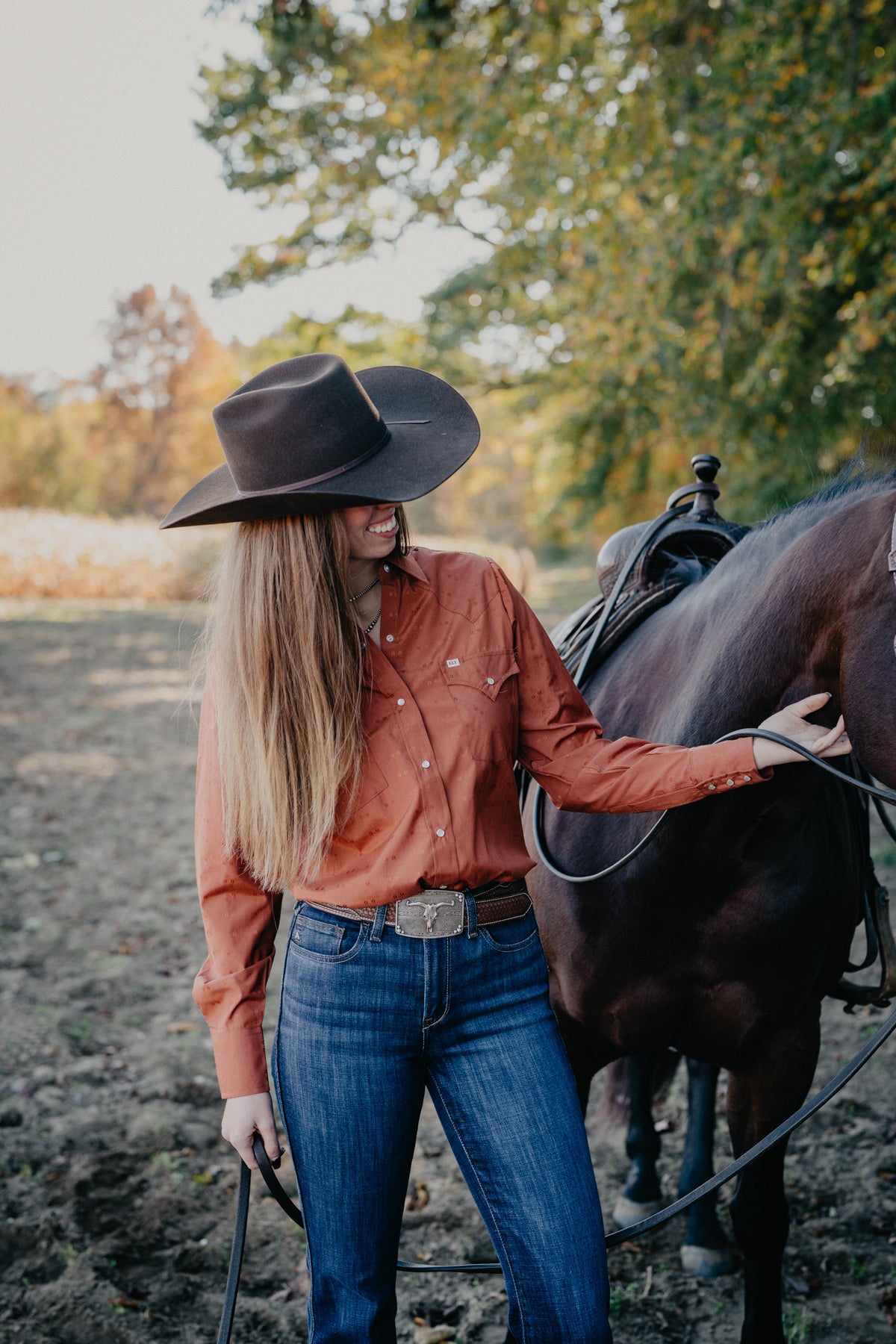 'Cimarron' Women's Rust Pearl Snap by Ely Cattleman
