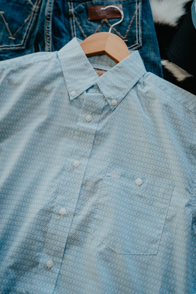 'Waylon' Men's Wrangler Bright Blue/White Geometric Button Down Shirt (S-XXL)