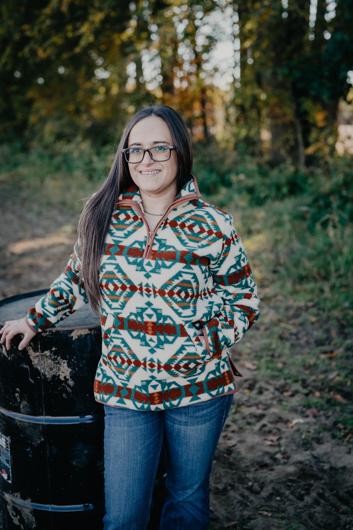 'Zyna' Women's Aztec Wrangler 1/4 Zip Sherpa Sweater
