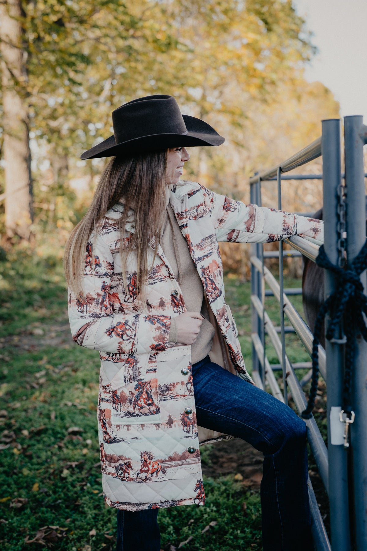 'Shayla' Western Horse Long Quilted Jacket (S-L)
