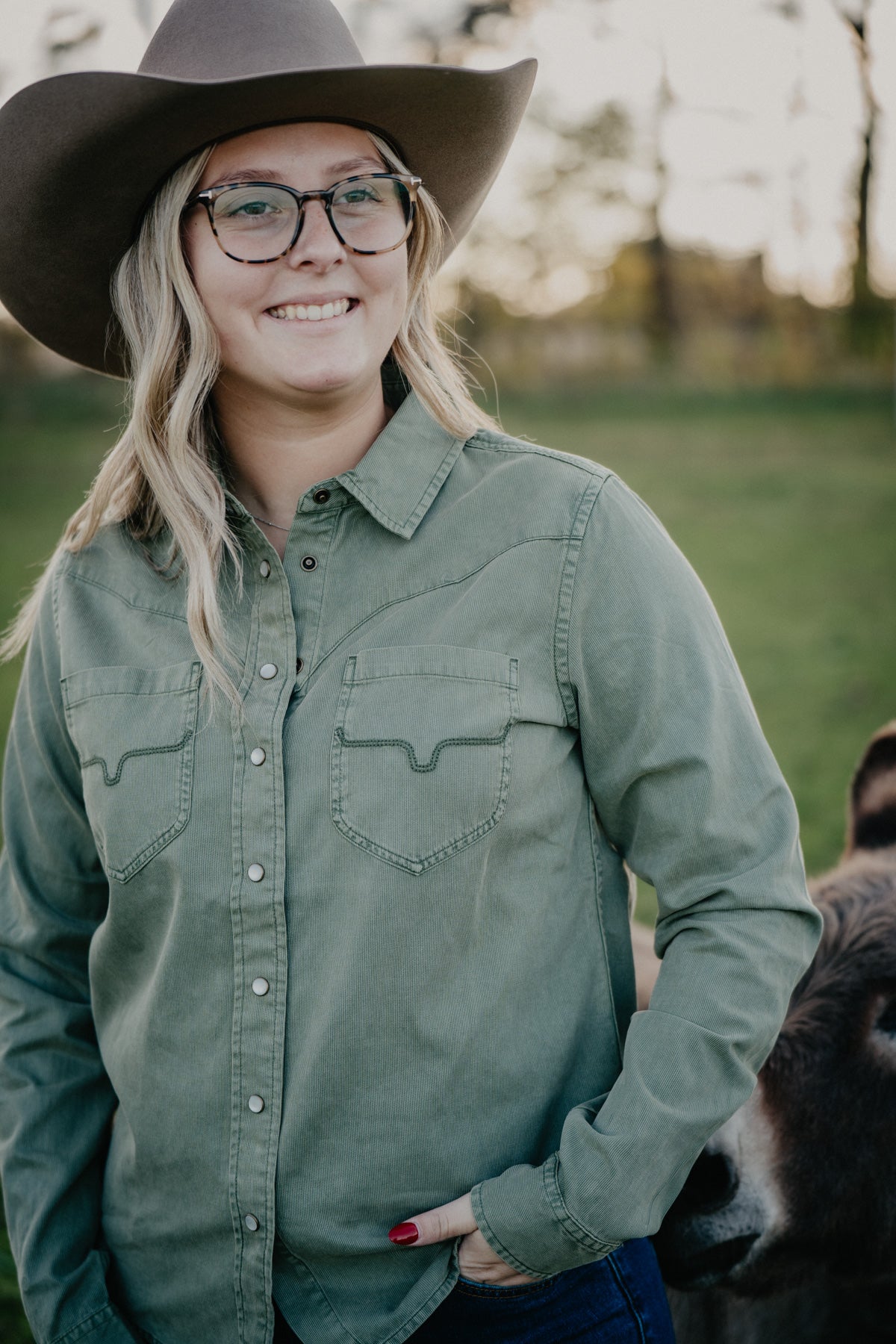 'Della' Moss Green Pearl Snap by Kimes Ranch