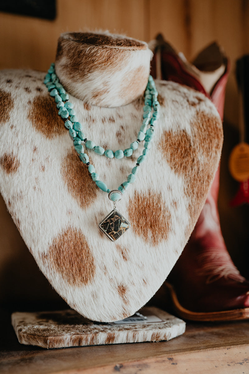 'Blackjack' Turquoise Pendant Necklace 2 Strands