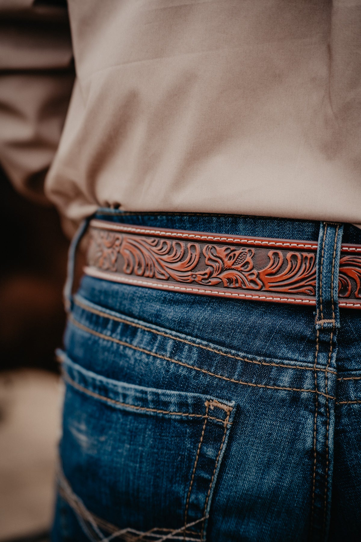 Men's Nocona Floral Tooled Leather Belt (28-46)