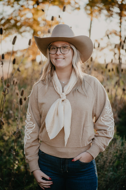 'Juliette' Ariat V Neck Khaki Sweatshirt with Bootstitch Sleeves