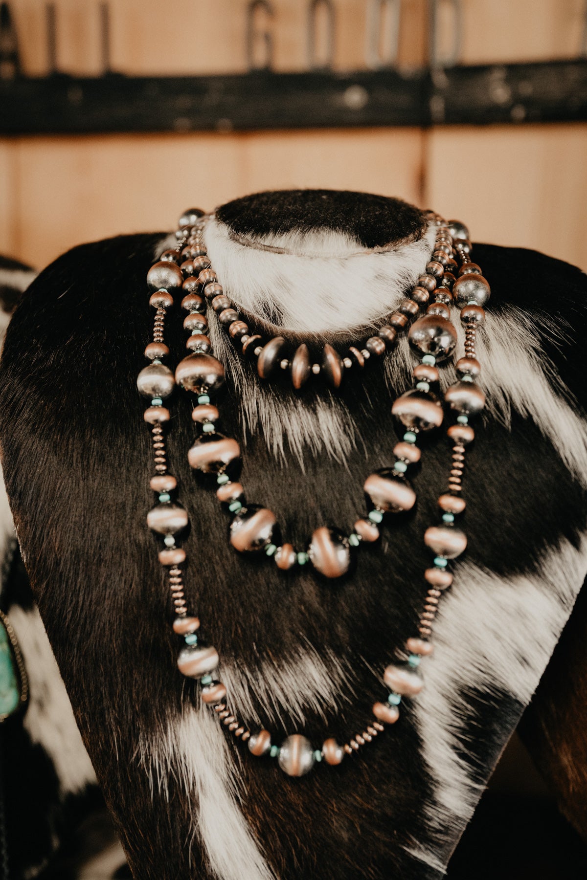 Copper Pearl with Turquoise Accent Large Beaded Necklace 20"
