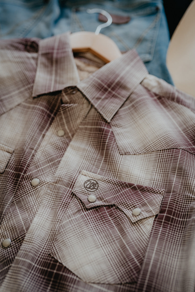'Dwight' Men's Wrangler Retro Brown Plaid Pearl Snap (S-XXL)