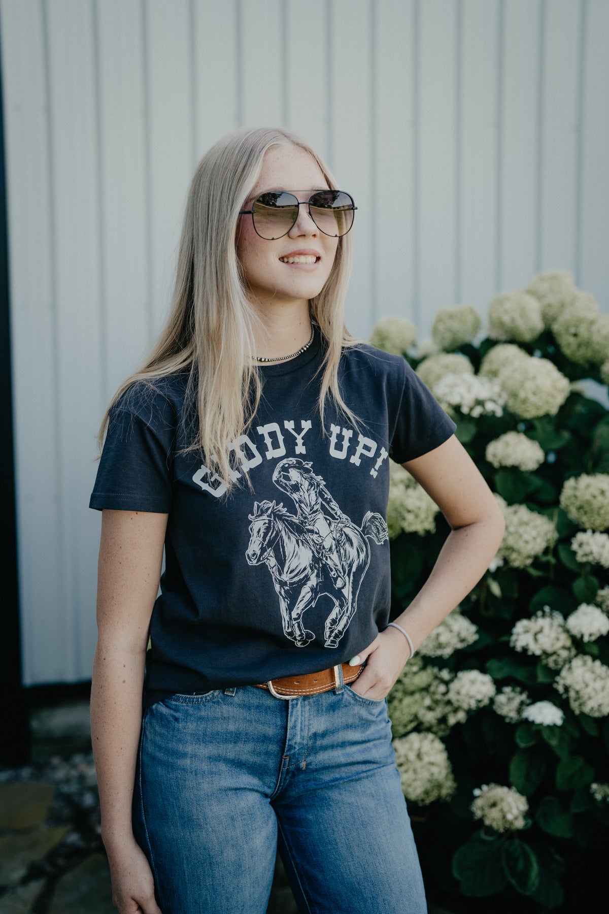 'Giddy Up' Women's Lainey Wilson X Wrangler Black T-Shirt