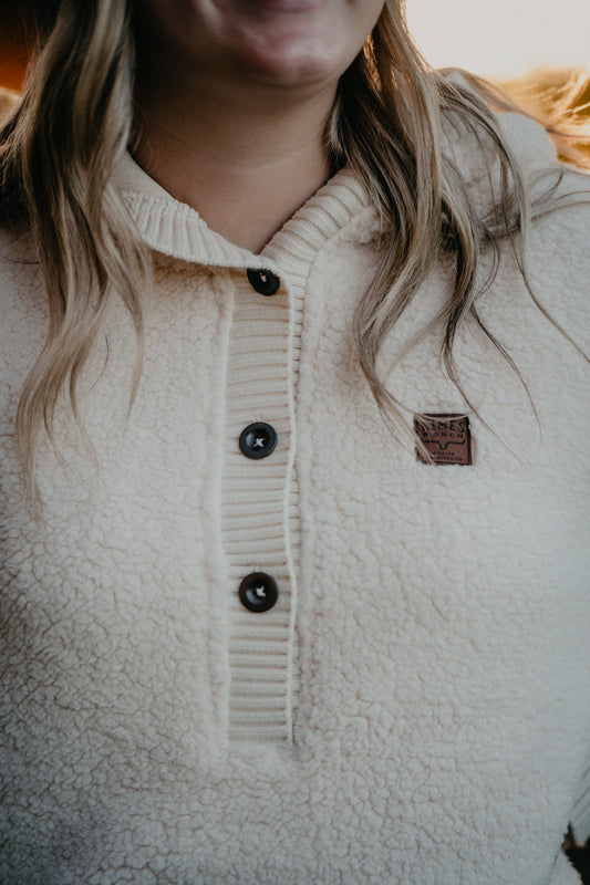 'Shayla' Women's Cream Sherpa 1/2 Button Hoodie by Kimes Ranch