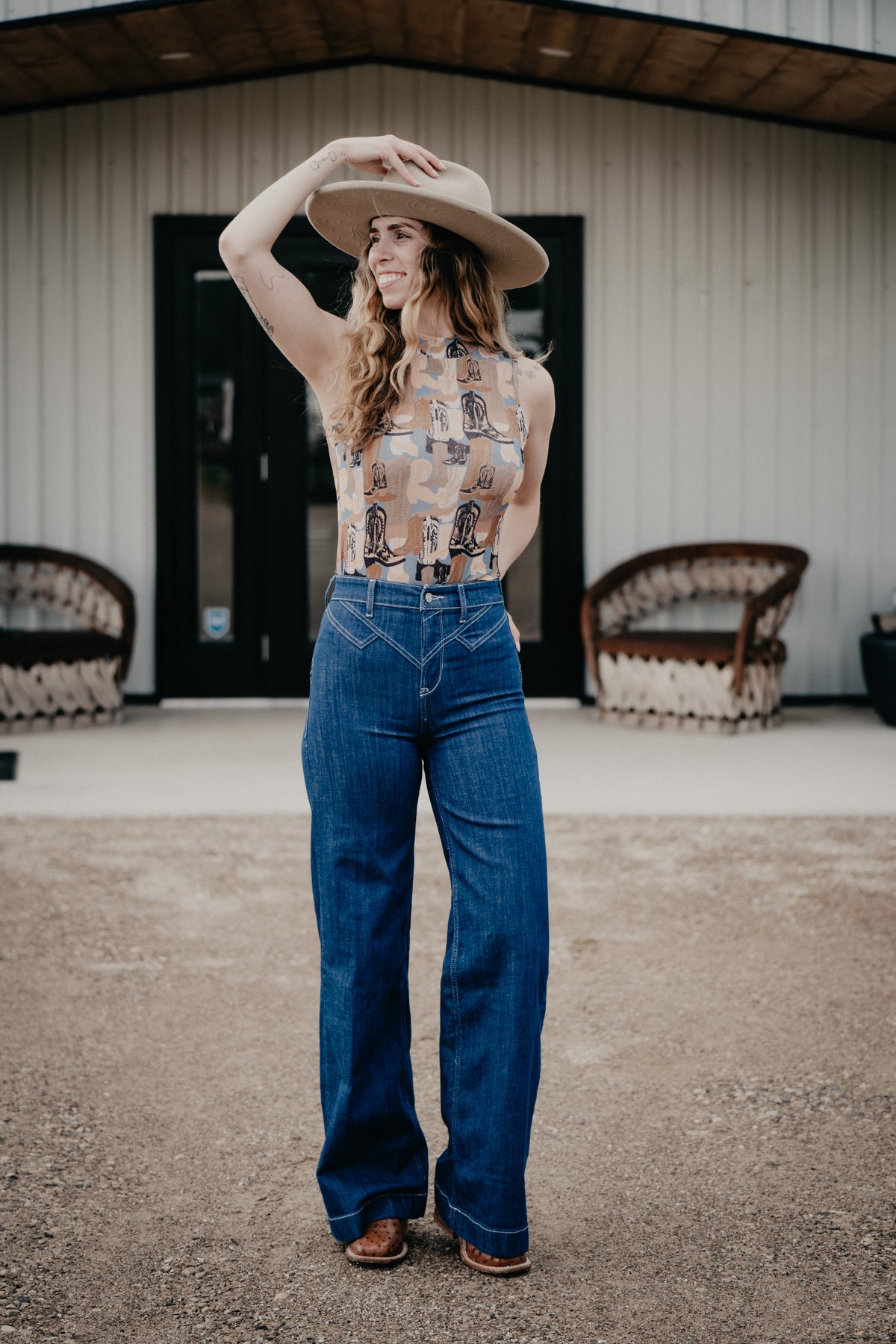 'Ellis' Ultra High Rise Yoke Wide Leg Jean by Ariat (Sizes 32S Only)