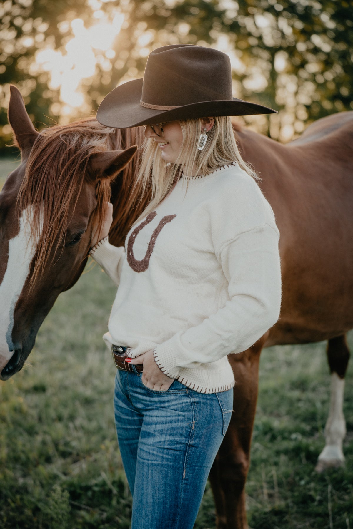 'Jordan' Horseshoe Embroidered Cream Sweater (S - L)