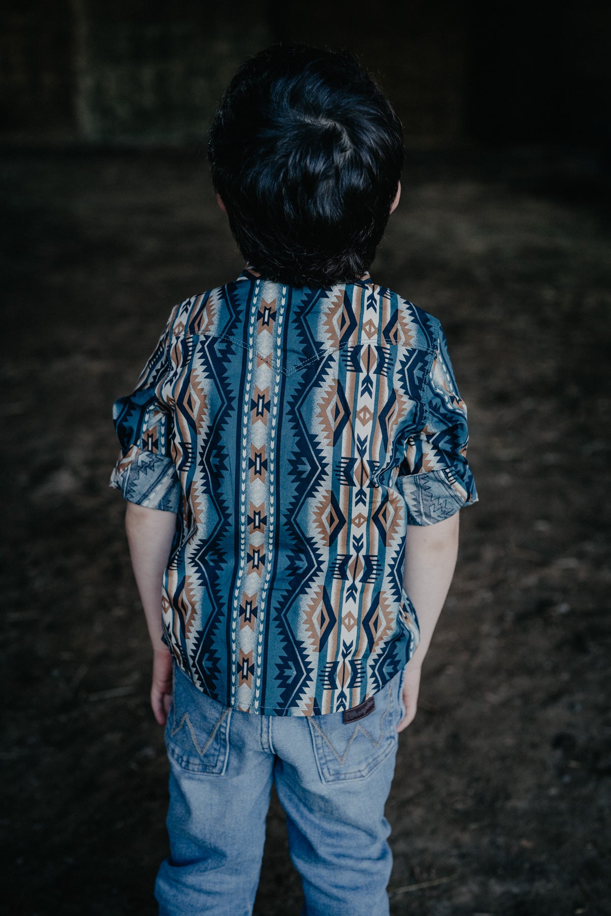 'Tanner' Tan/Teal Aztec Baby / Toddler Long Sleeve Pearl Snap by Wrangler