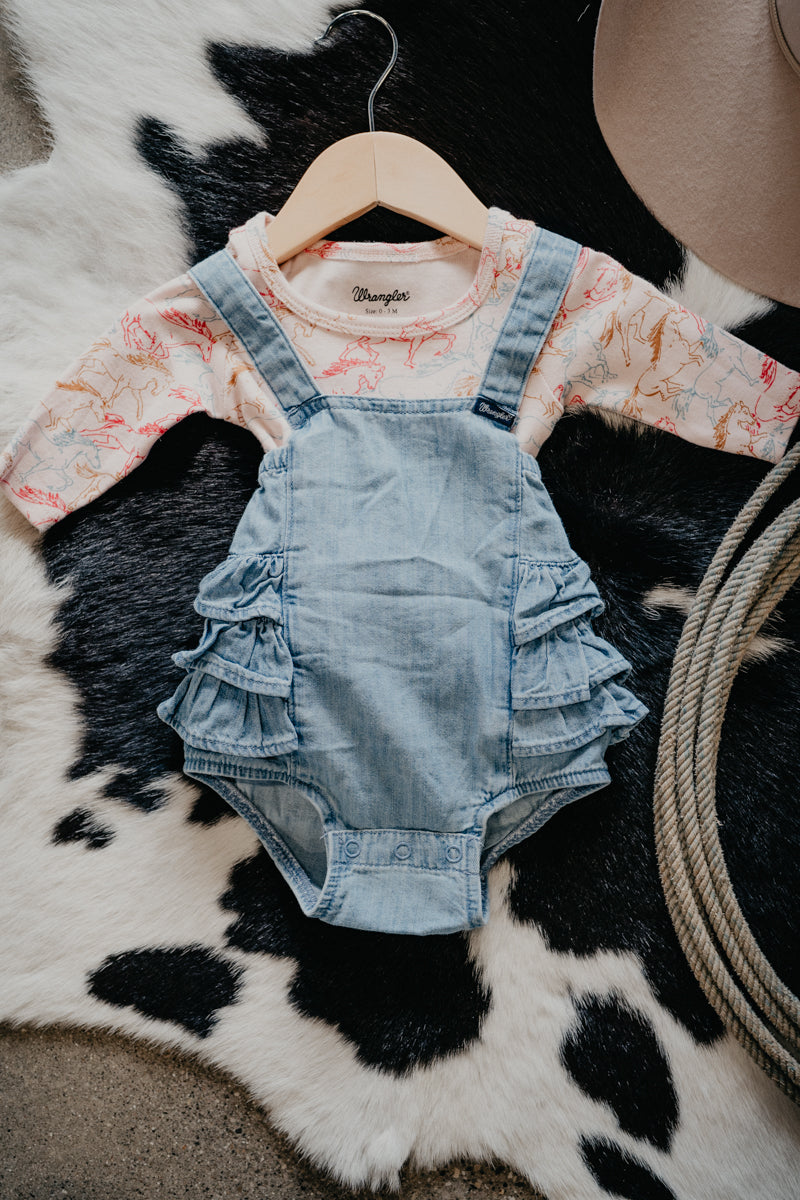 'Petra' Wrangler Baby Girl Long Sleeve Onesie Pink Horse (0-3M-24M)