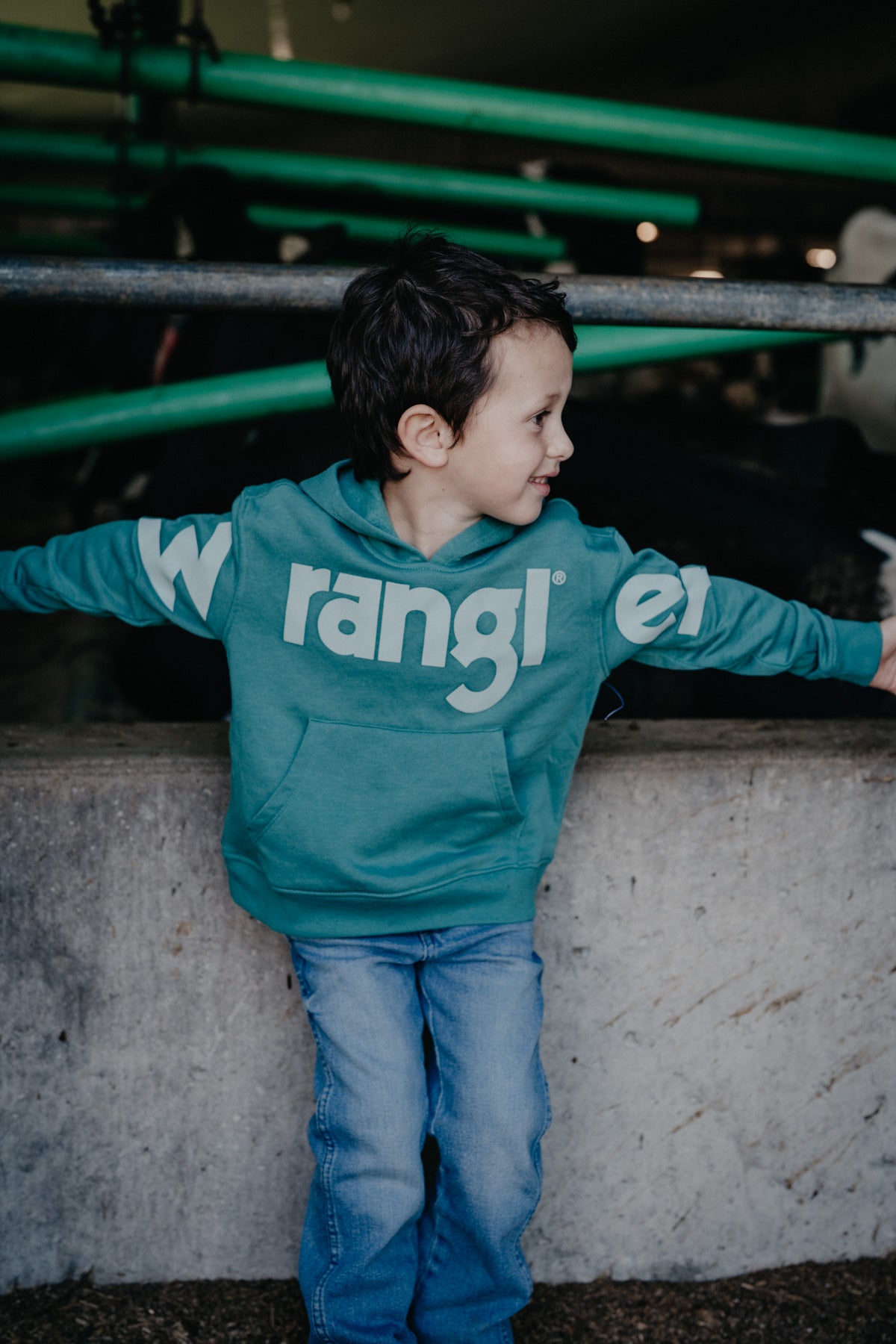 Kids Turquoise Wrangler Logo Hoodie
