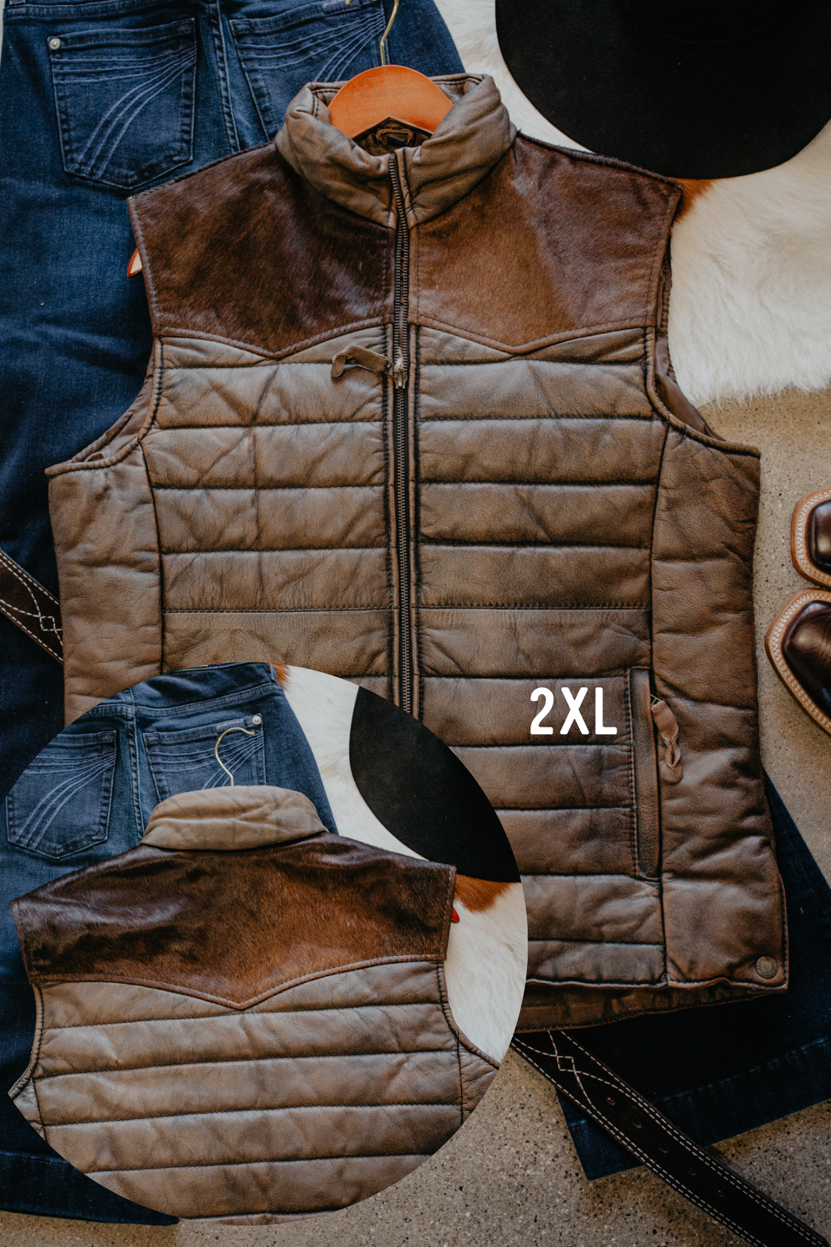 'Yasmin' Leather Puff Vest with Cowhide Yoke by STS Ranchwear (S, M(B) Only)