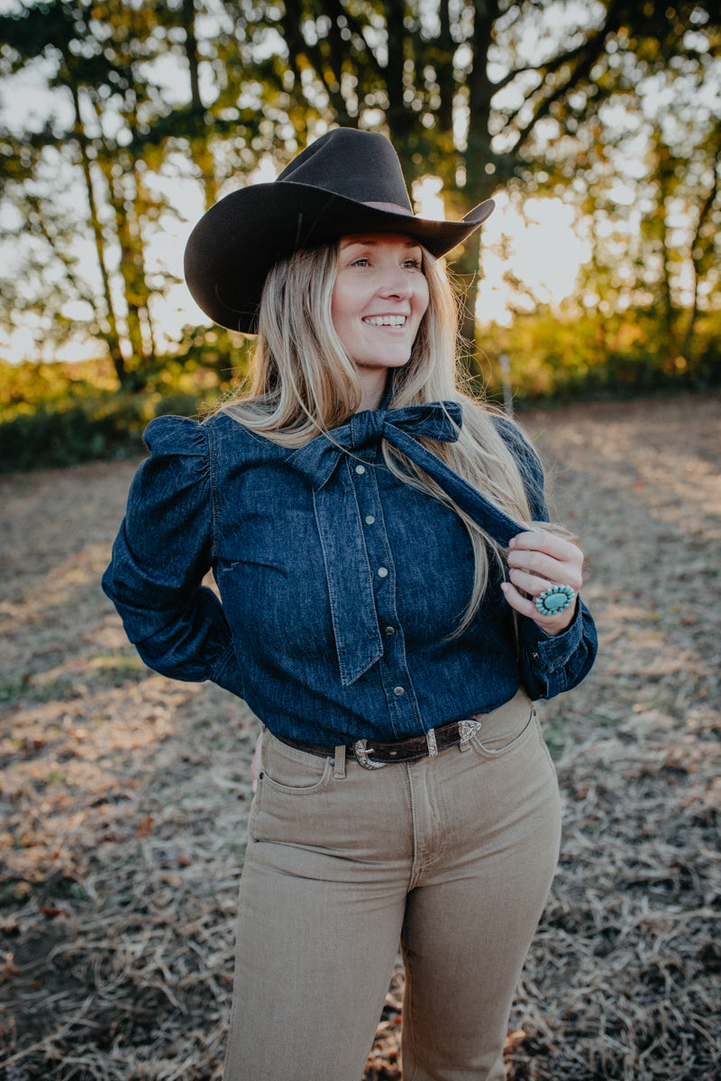 'Kait' Women's Puff Sleeve Denim Snap Shirt (XS-XXL)