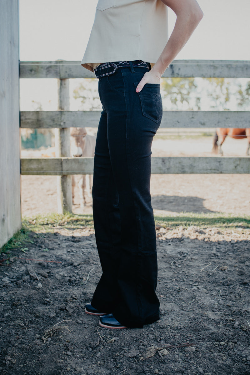 'Madison' Black Boot Stitch High Rise Trouser by Rock and Roll Denim (Sizes 24-36)