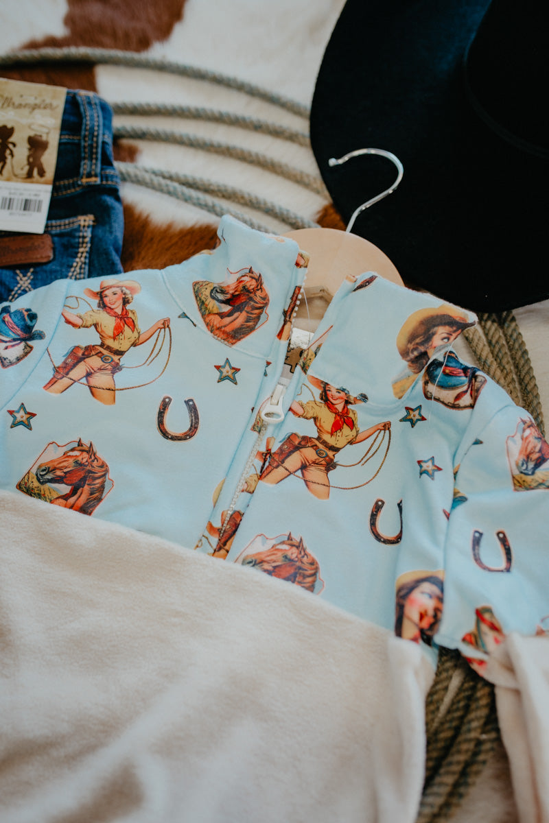 'Tilly' Blue Vintage Cowgirl Fleece Zip Up (6-12M to 7T)