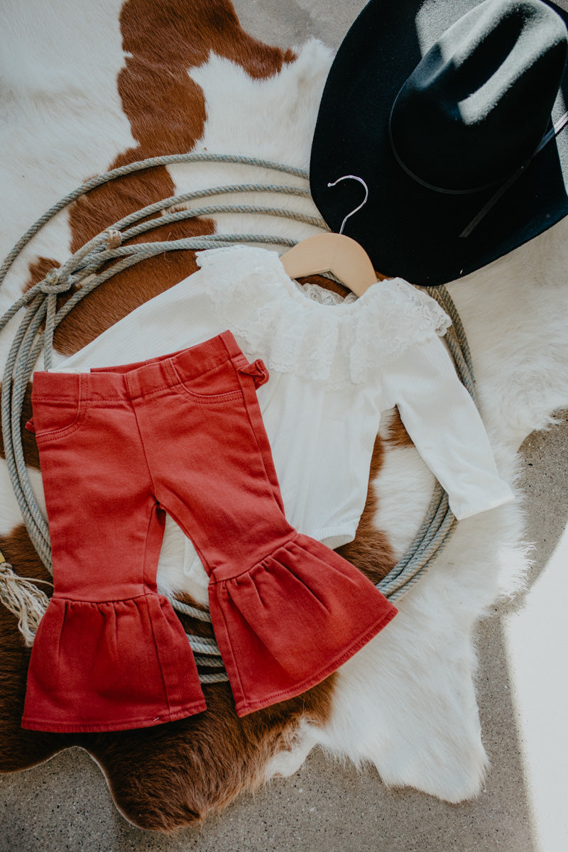 'Penni' Girl's Rust Ruffle Leg Flare Jean (0-3M to 2T)