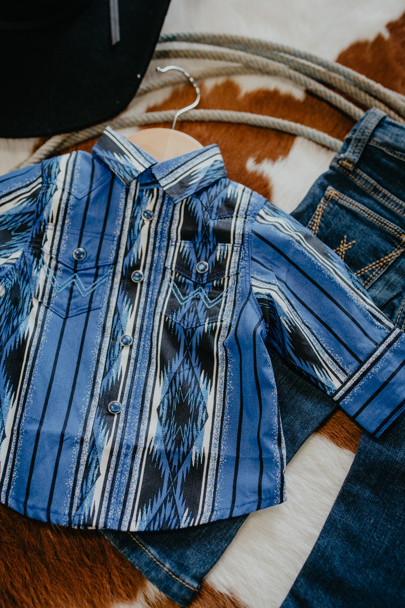 'Remi Jr.' Wrangler Baby Boy Checotah Blue Pearl Snap (0-3 to 24M)
