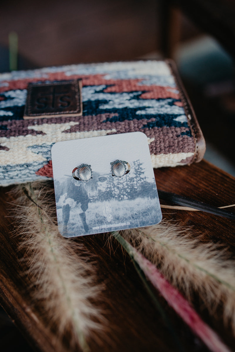 Scalloped Edge Dainty Oval Concho Sterling Silver Stud Earrings