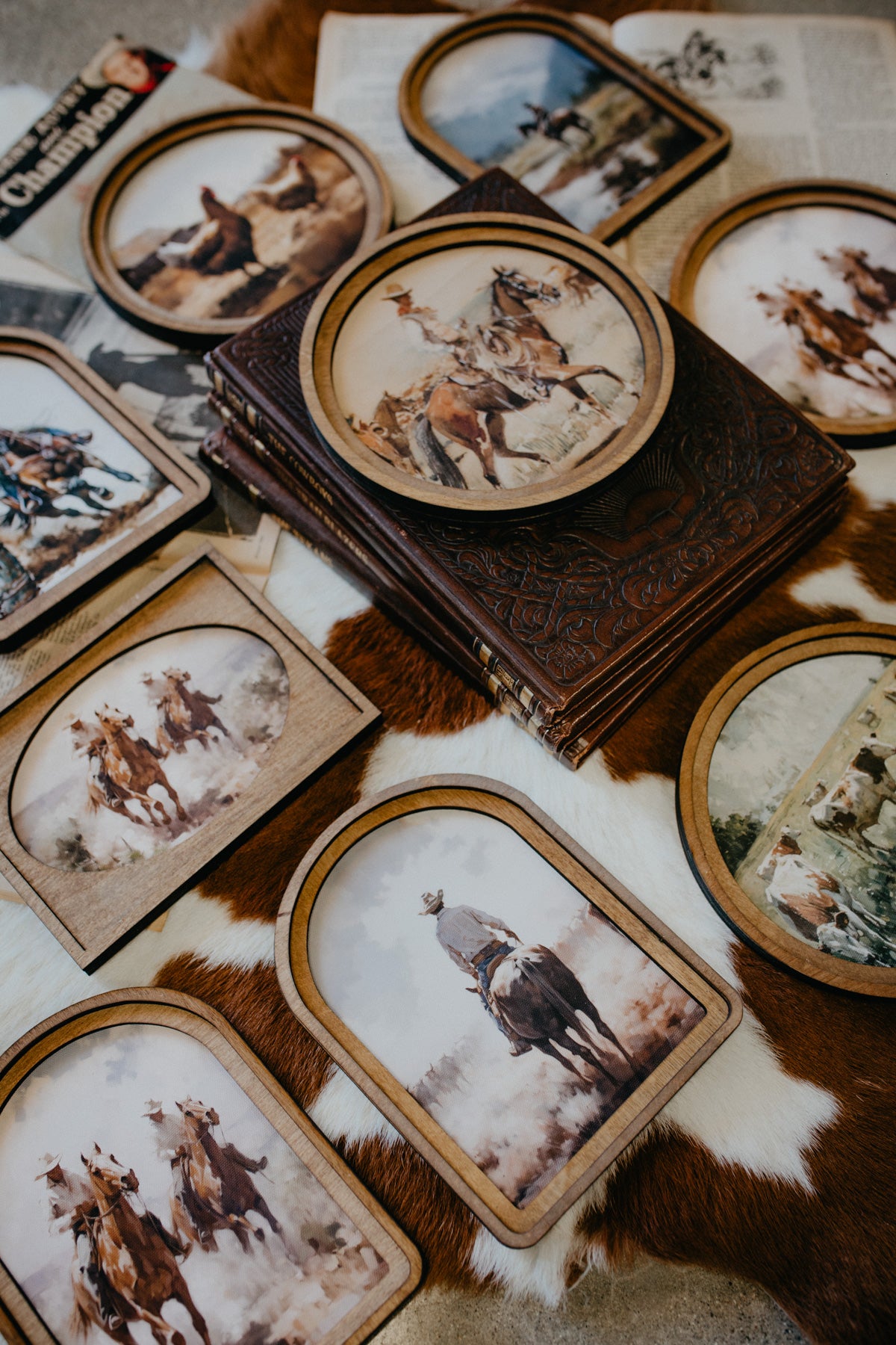 Mini Cowboys Wooden Framed Oval Artwork