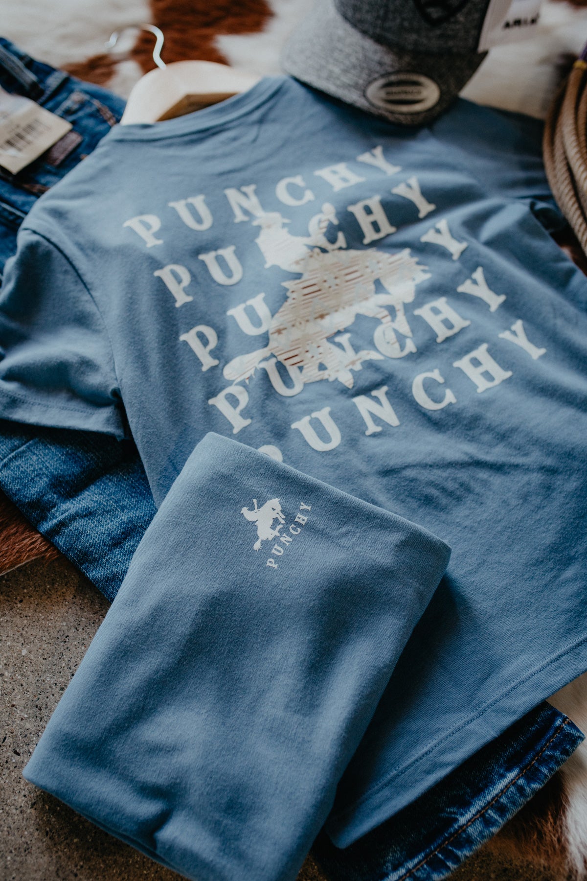 'Mustang' Youth Hooey Blue Crew Neck T-Shirt (XS-XL)