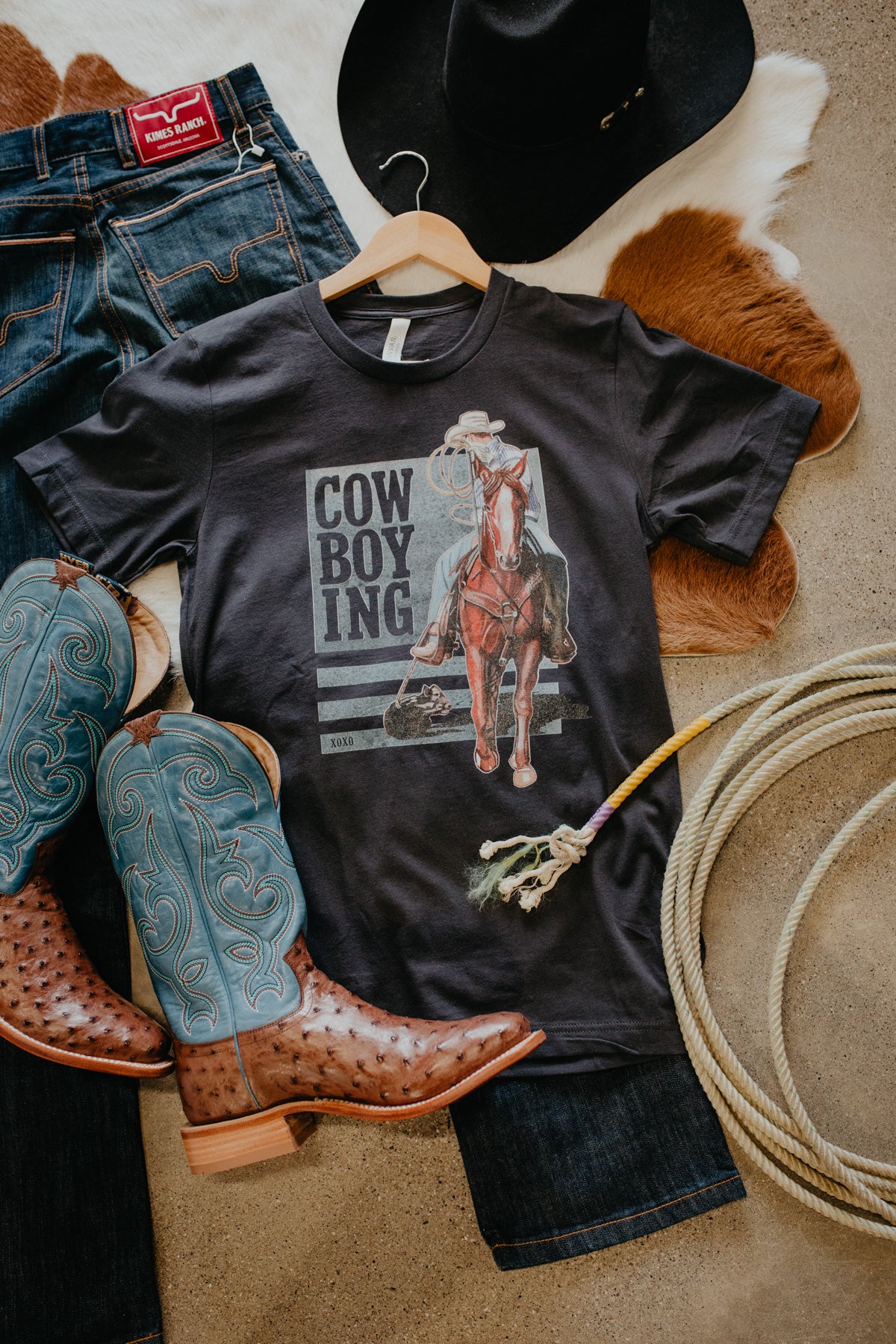 'Cowboyin' in Charcoal Graphic T (L - XXL)