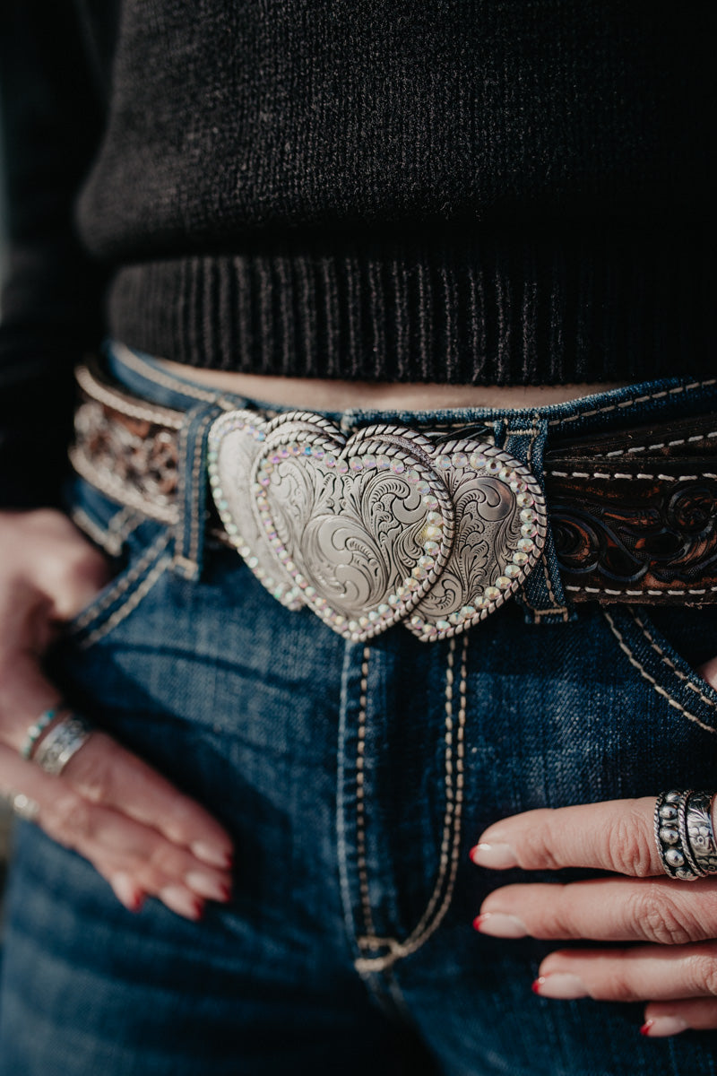Triple Heart Buckle With Rhinestone Detail