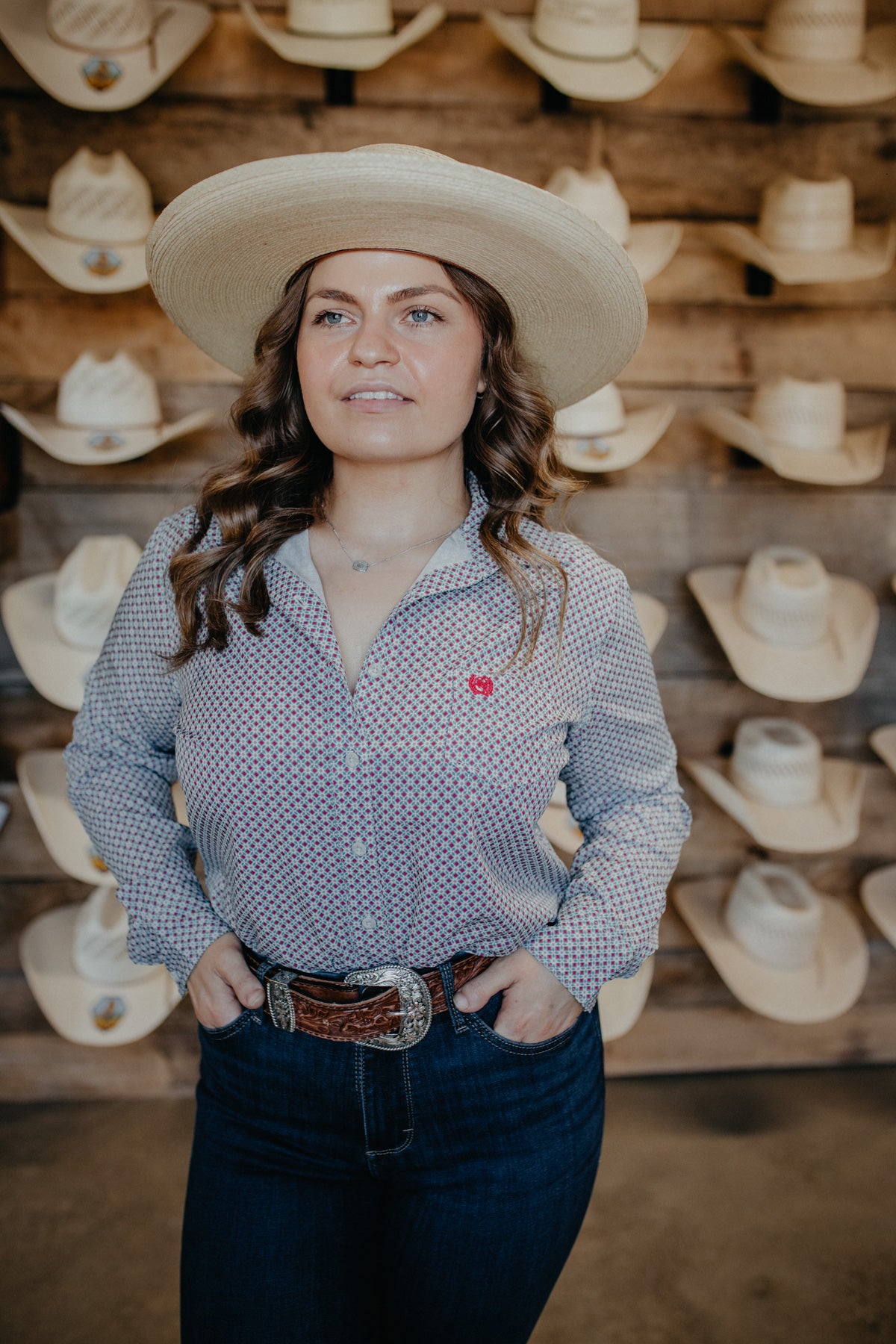 'Leanne' Women's Arenaflex Diamond Long Sleeve Button Down (XS-XL)